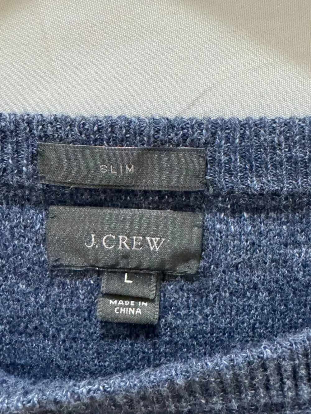 J.Crew Slim Fit Crewneck Sweater Men Size L Navy Heather 100% Cotton Raglan